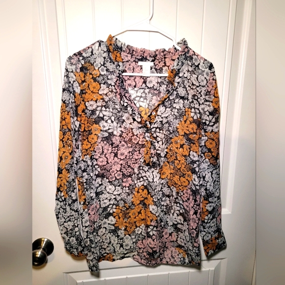 H & M  ruffle blouse top size 4 - Picture 1 of 5